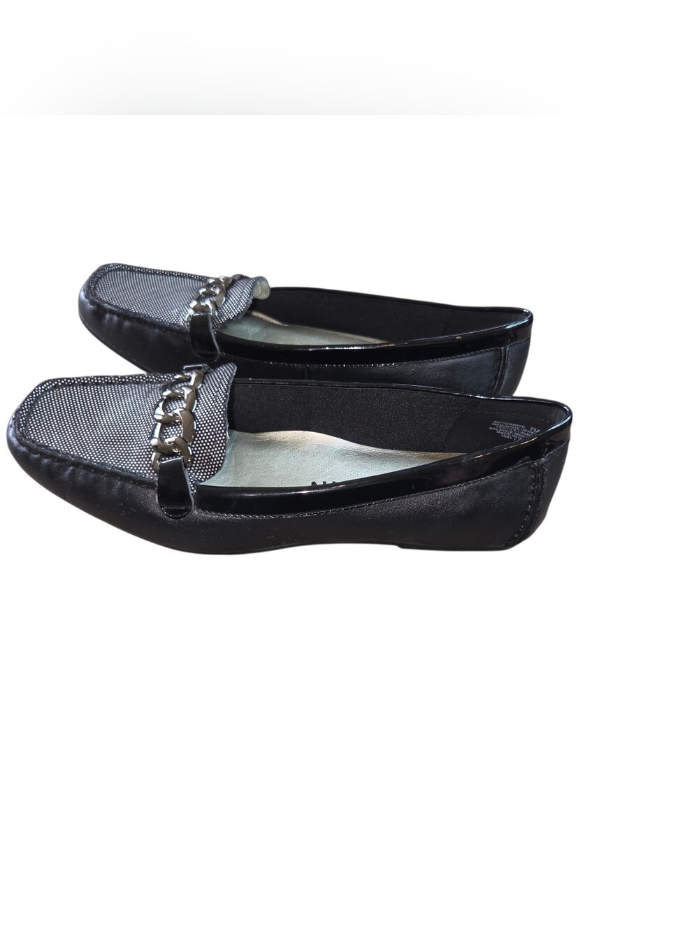 Anne Klein Black Loafers with Silver-Tone Chain Detail - Picture 3 of 6